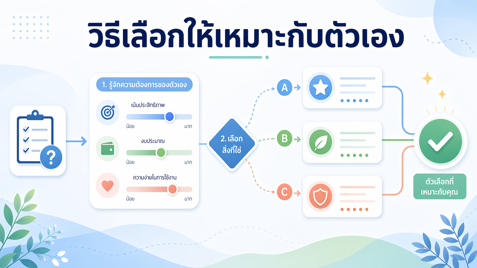 ภาพประกอบอินโฟกราฟิก วิธีเลือกให้เหมาะกับตัวเอง